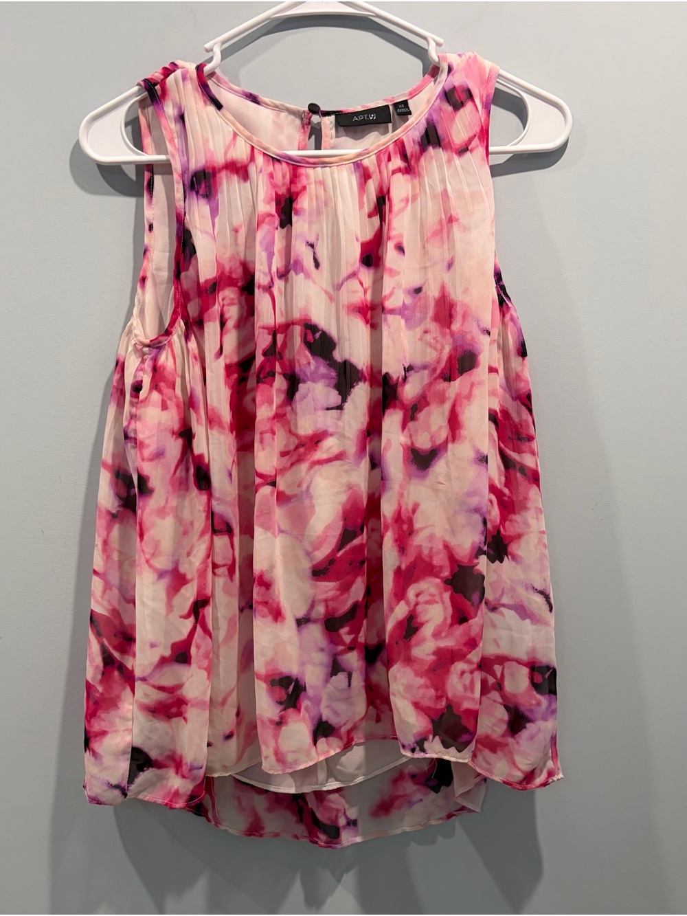 Apt. 9 Pink Abstract Floral Pleated Chiffon Blouse (Size XS)